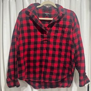 Madewell Plaid Flannel Cotton Shirt in Red and Black Buttons Size Large Pullover